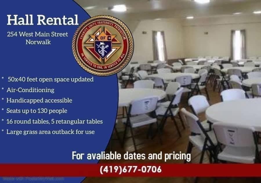 Knights of Columbus Hall Available for Rent